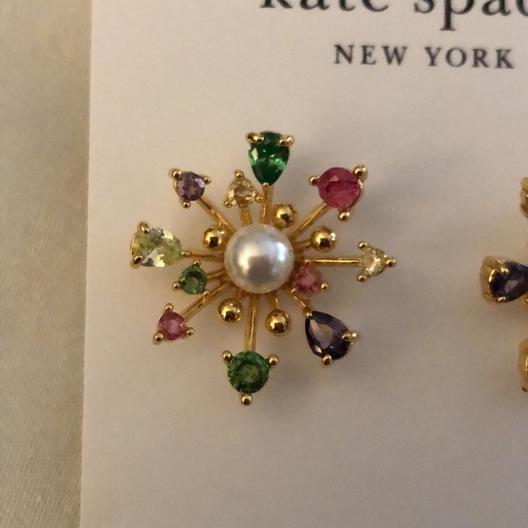Kate Spade Gold Tone Bloom In Color Stud Earrings Multi Colored CZ Accents NWT - Picture 6 of 11